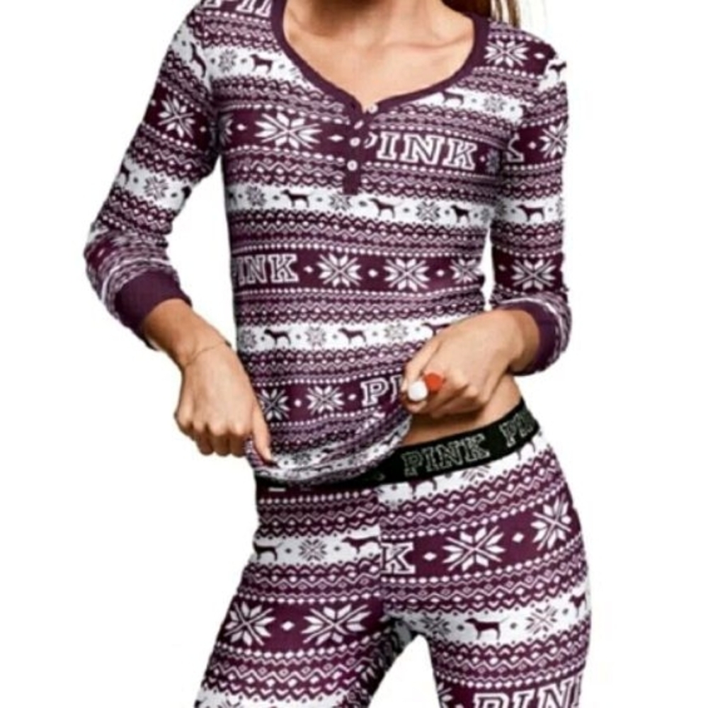 PINK Victoria's Secret Snowflake Thermal Pajama Top Size XS